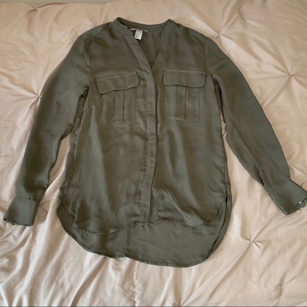 H&M Green Button Down Blouse